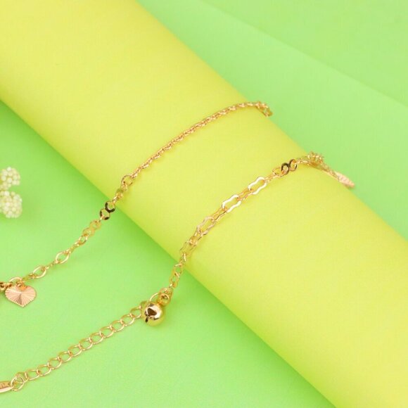 "Rose Gold Plated Dual Chain Anklet with Leaf and Fan Charms, XPAL1194 - Picture 7 of 12